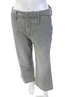 Mother Womens High Rise Striped Wide Leg Roller Prep Ankle Pants Navy White 29 - Image 1 of 4