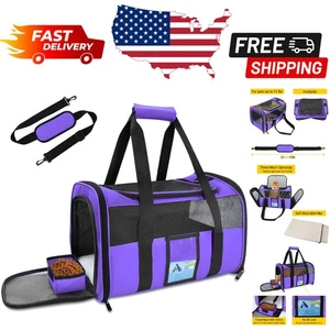 Breathable Soft-Sided Pet Carrier - Ideal for Travel, Purple for Cats/Dogs 15lbs - Picture 1 of 9