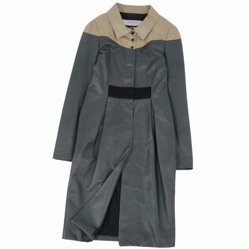 Valentino Cappotto Donna 40 Pelle Lungo Bicolore Pelle di Agnello Italiano Usato0