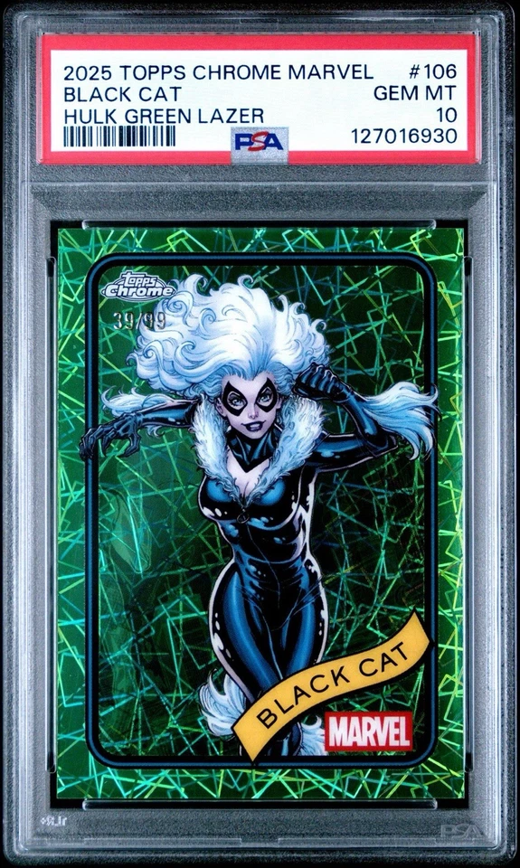 2025 Topps Chrome Marvel Black Cat #106 Hulk Green Lazer /99 PSA 10 Pop 1 - Image 1 of 2