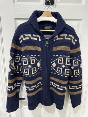 Men's Medium PENDLETON Westerley Sweater - Navy Blue & Brown - The Big Lebowski - Image 1 of 4