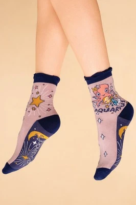 Bamboo Ladies Ankle Socks In Petal Pink Aquarius Zodiac Design And Gift Bag — 第 1/4 张图片