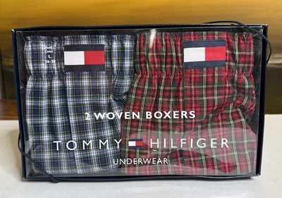 Tommy Hilfiger Men's 2 Woven Boxers Assorted Plaid 100% Cotton Large NEW $40 - Image 1 of 4