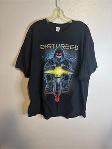 DISTURBED Biker T-shirt  Mean Smiley Face Biker Guy Below Logo Mens XXL - Picture 1 of 9
