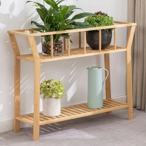 Bamboo Plant Stand Indoor 37.4"x11" 2 Tier Tall Plant Table Shelf Flower Pot ... - Picture 1 of 7