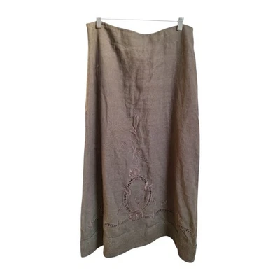Falda Cabi Cáscara de Coco Marrón 100% Lino Bordada Media Pantorrilla Para Mujer Talla 10 Foto 1 de 4