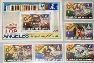 LESOTHO 1984 469-73 Bloque 21 439-444 Juegos Olímpicos Los Ángeles Correr Baloncesto ** - Imagen 1 de 1