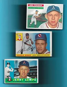 ¡TODOS LOS 3! KC ATLETISMO VINTAGE! 1960 Topps Lumpe/1955 Bishop/56 Finigan sin pliegues - Imagen 1 de 2