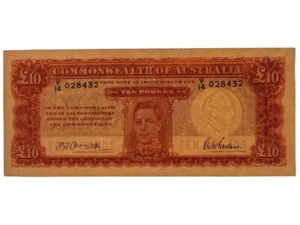 1943 Ten Pounds Armitage / McFarlane Last Prefix V/14 Banknote - Picture 1 of 3