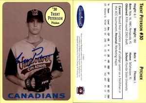Trent Peterson Signed 2003 Vancouver Canadians #NNO Card Auto