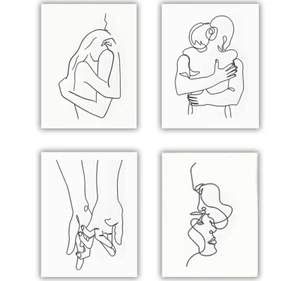 Abstrakte Paare Line Art Poster Frauen schwarz weiß Romantik Wandbilder 4 Drucke - Bild 1 von 6