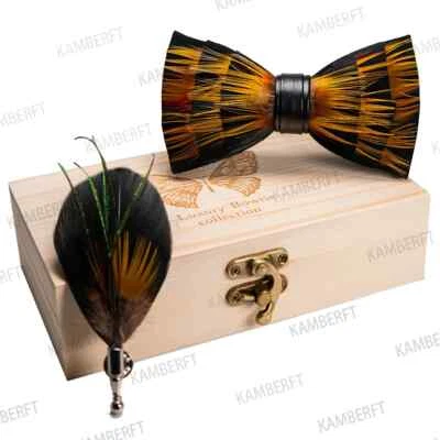 Nuevo Diseño Pluma Natural Exquisito Hecho a Mano Para Hombre Pajarita Conjunto para Boda Foto 1 de 4