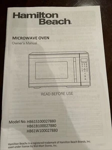 Owner’s Manual for Hamilton Beach Microwave Oven HB61S100027880 English - Picture 1 of 1
