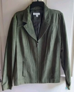 Studio Works Kunstleder Reißverschluss Blazer Jacke Größe 16 Grün Vintage Neu mit Etikett Damen - Bild 1 von 4