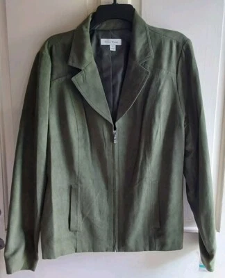 Studio Works Faux Suede Zip Up Blazer Jacket Size 16 Green Vintage NWT Womens - Image 1 of 4