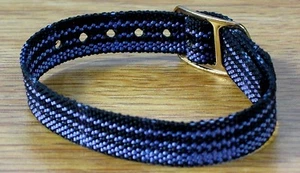 One Piece Nylon Ladies Watch Band Strap Black/Purple Abstract Bracelet 10mm NOS - Picture 1 of 6