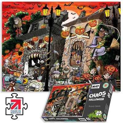 Chaos on Halloween Spooky Scary 1000 or 500 Piece Jigsaw Puzzle For Adults - Image 1 of 4