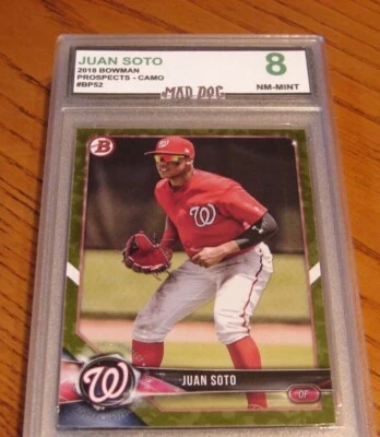 JUAN SOTO Rookie*****2018 BOWMAN CAMO-----MINT 8****NATIONALS--PADRES---Mad Dog - Image 1 of 2