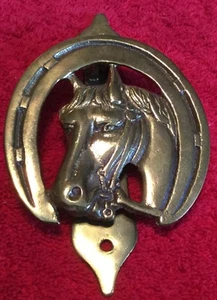 Equestrian Horse Brass Horse Shoe Horse Head Door Knocker - Picture 1 of 4