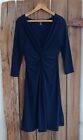 CHAPS Navy Blue Ruched Knot Front Stretch Dress Womens Medium 3/4 Sleeve Sheath