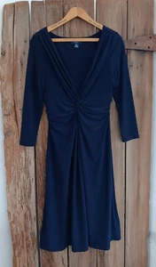 CHAPS Navy Blue Ruched Knot Front Stretch Dress Womens Medium 3/4 Sleeve Sheath - Picture 1 of 8