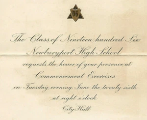 1906 Newburyport MA High School Graduation/Commencement Ceremony Invitation - Picture 1 of 4