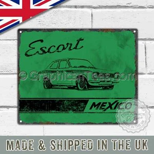 Vintage Blechschild Plakette mit dem Klassiker MK1 Escort Mexico in grün - Bild 1 von 2
