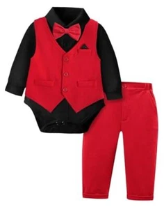 Baby Boy Suits Clothes Infant Toddler Formal 12-18 Months Black and Red - Picture 1 of 6