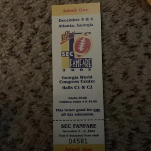 TICKET STUB 2003 seg fanfarria universidad Dr Pepper - Imagen 1 de 2