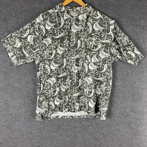 Vintage Columbia Button Up Shirt Mens Large Grey White Swordfish Fish Adult - Picture 1 of 11