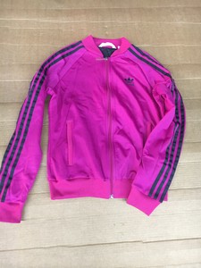 pink adidas jacket with black stripes