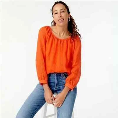 NUEVO CON ETIQUETAS J. Top Crew Tie-Back semi transparente naranja sombra rayas para mujer talla XS Foto 1 de 4