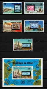 CHAD, SCOTT # 327 & C206-C210, COMPLETE USED SET OF STAMPS & MINI SHEET ZEPPELIN - Picture 1 of 3