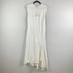COS White Asymmetric Midi Dress US Size 8 Cap Sleeve Viscose Linen Blend - Picture 1 of 12