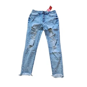 Flamingo Neu mit Etikett Raw Hem Distressed Skinny Mid Rise Crop Jeans in Large - Bild 1 von 7