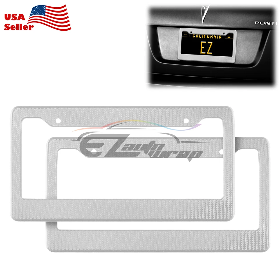 Marcos de matrícula de plástico plateado estilo fibra de carbono soporte delantero y trasero 2 piezas Foto 1 de 4