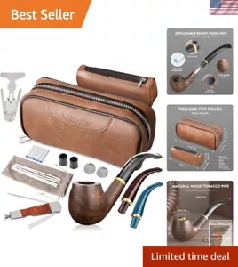 Handmade Pipe Set, Leather Pipe Pouch, Wood Pipe and Accessories Scraper/Stan... - Picture 1 of 8