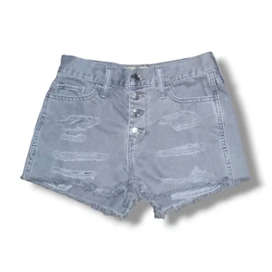 Hollister High Rise Denim Short Shorts-Size 1/25-Gray Wash-Distressed-Button Fly - Picture 1 of 8