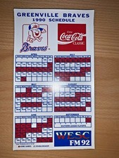 1990 GREENVILLE BRAVES MINOR LEAGUE BASEBALL SCHEDULE MAGNET COCA-COLA & WESC