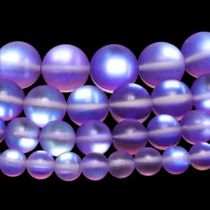 "Perline di pietra di luna viola opaco iridescente rotonde sbrinate 6 mm 8 mm 10 mm 12 mm 15,5" - Foto 1 di 3