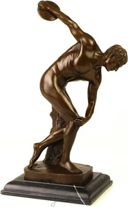 Bronzefigur Bronzeskulptur Bronze Diskobolos auf Marmorsockel H 38 cm griechisch - Bild 1 von 6