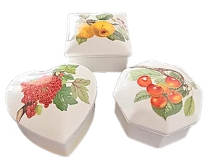 Lot 3 PORTMEIRION Porcelain Trinket Box Heart Square Octagonal Shaped POMONA - Picture 1 of 4