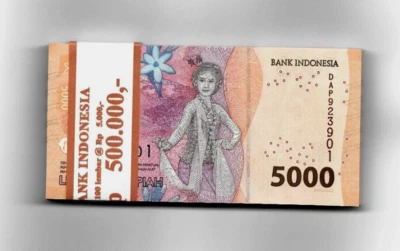 Indonesia 5000 RUPIAH P-164 2022-2025 x 100 Pcs BUNDLE UNC IDR Currency Lot NOTE - Image 1 of 4