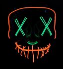Light up Halloween Mask Purge EL Wire LED Glow Mask ORANGE GREEN