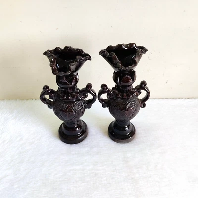 Vintage Smaltato Terracotta Flower Vase Paio Casa Decorativi da Collezione GV151 - Bild 1 von 4