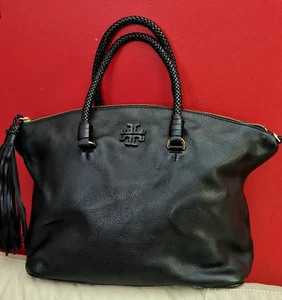 Bolso Tory Burch Thea Cuero Cremallera Borla Mango Cuerda Negro - Imagen 1 de 8