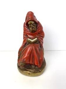 ANTIQUE FRIAR MONK ARMOR BRONZE CLAD USA STATUE SCULPTURE CHRIST PRAY BOOKEND - Picture 1 of 12