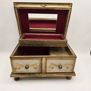 Vintage Wales Musical Jewelry Box with Mirror Raised Level Red Cloth Interior  - Picture 1 of 10
