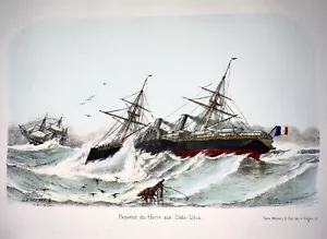 1860 c. L. Lebreton - Ocean Line Ship US - Folio stone lithograph - hand colour - Picture 1 of 2