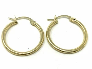 14k Yellow Gold Hollow 1" inch Round Hoop Loop Earrings 2mm 1.7 grams - Picture 1 of 8